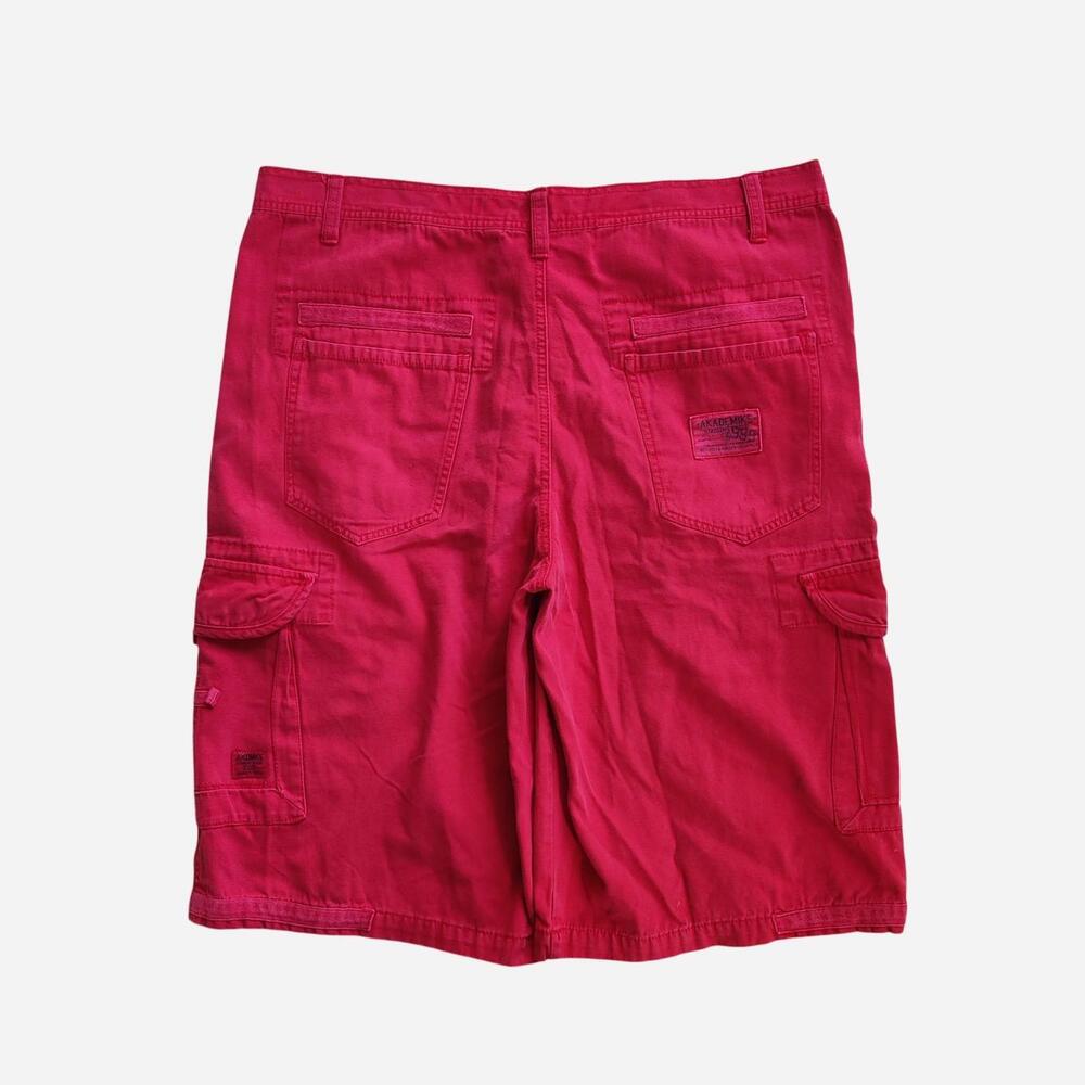 Akademiks red distressed baggy cargo shorts with multiple pockets